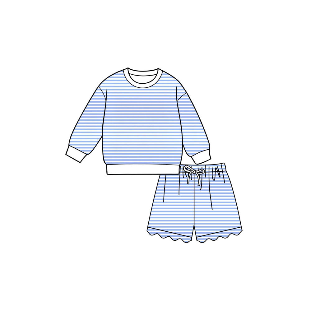 (Preorder new) No moq Kids And Adult Striped Long Sleeve Shirt Top And Scallop Short Yoga Active Set
