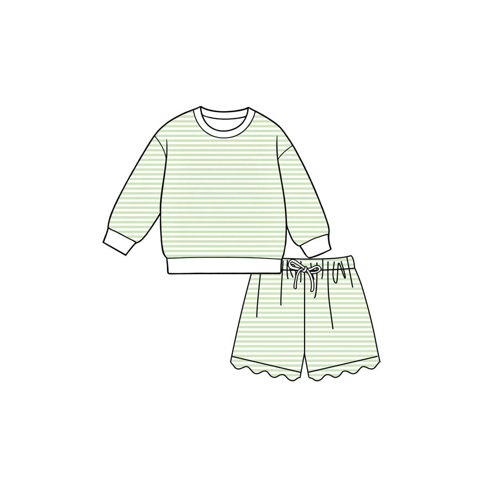 (Preorder new) No moq Kids And Adult Striped Long Sleeve Shirt Top And Scallop Short Yoga Active Set