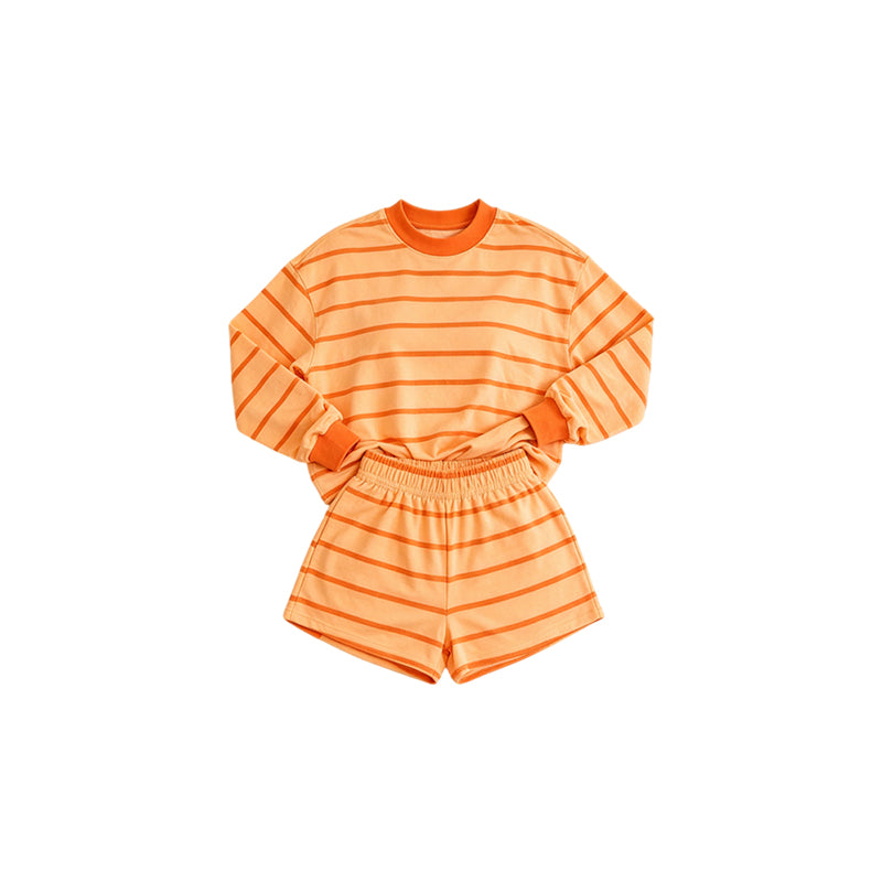 (Preorder new) No moq Yoga Kids And Adult Orange Striped Shirt Top And Short Yoga Active Set