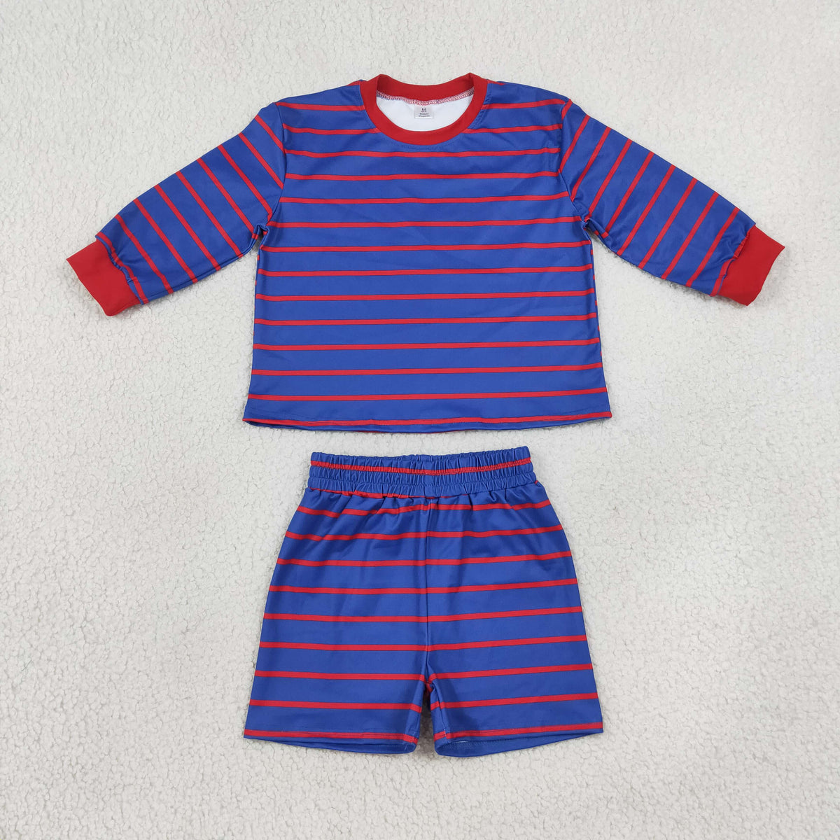NEW RTS NO MOQ yoga fabric GLS0157 Yoga Baby Girls Red Blue Stripe Shirt Top Shorts Kids Active Sets