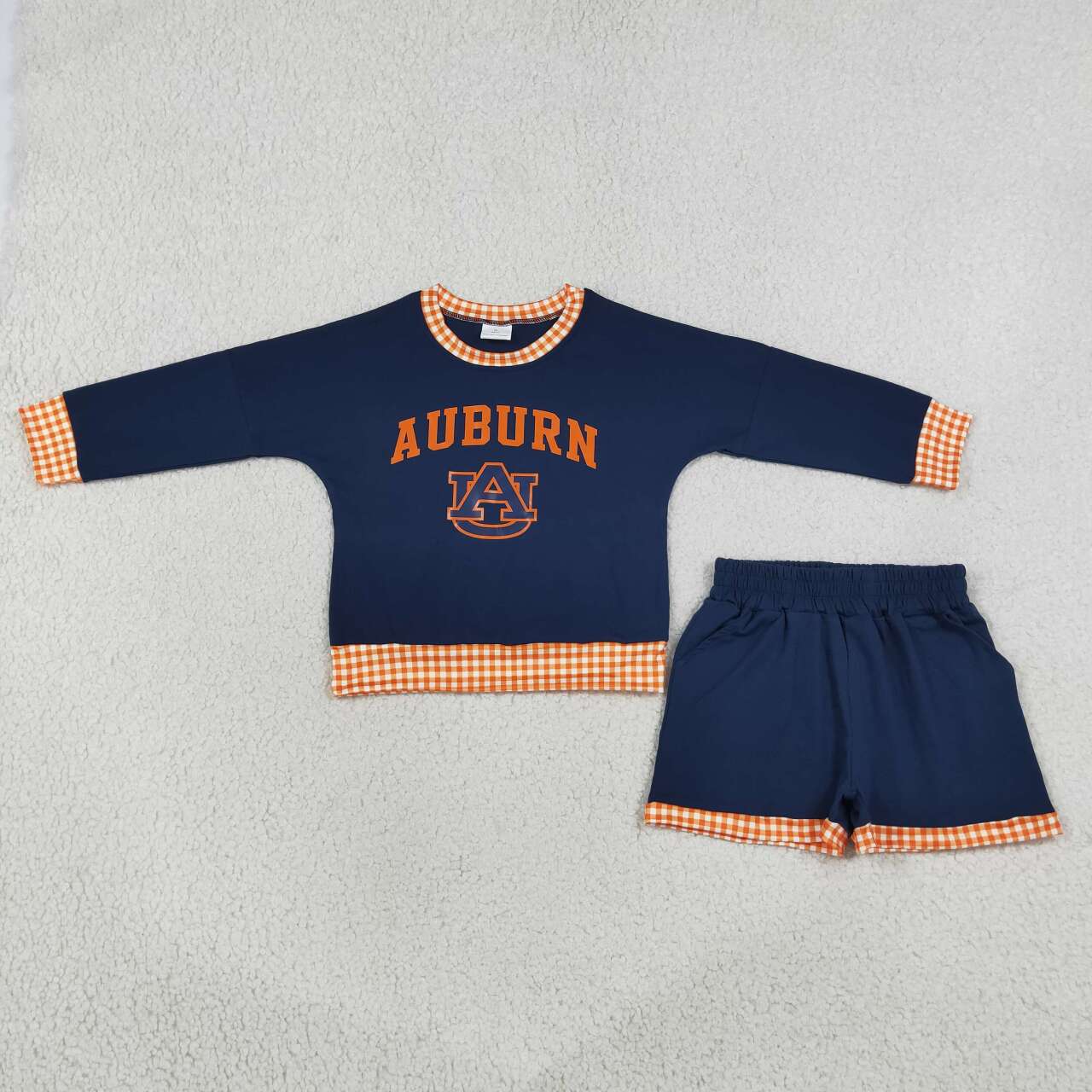 NEW RTS NO MOQ Vinyl GLS0162 Baby Boys Long Sleeve Top Pockets Short Team Set