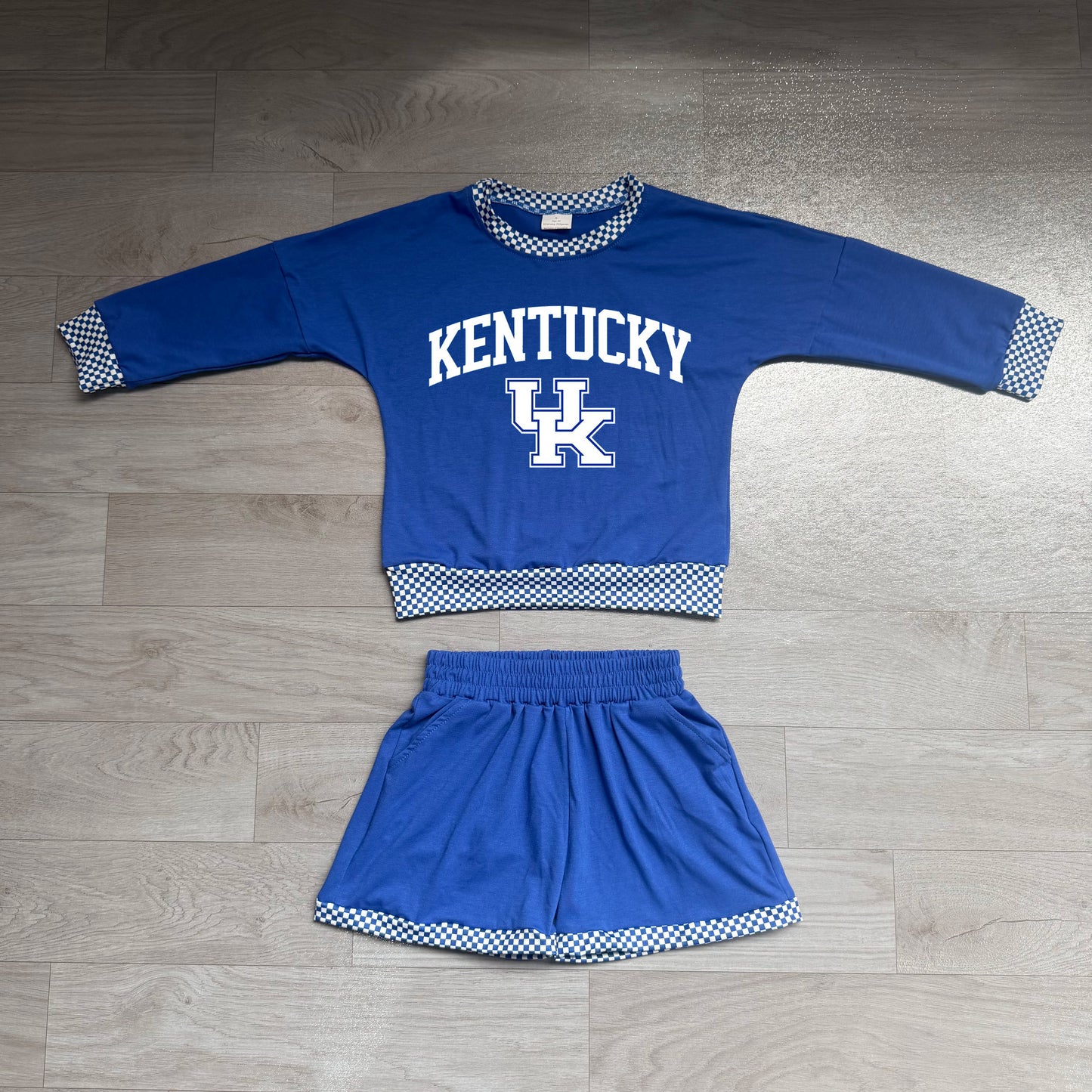 (Sample) No moq milk silk GLS0164 Baby Boys Hot Blue Long Sleeve Print Top Matching Shorts Two Piece Team Clothes Set