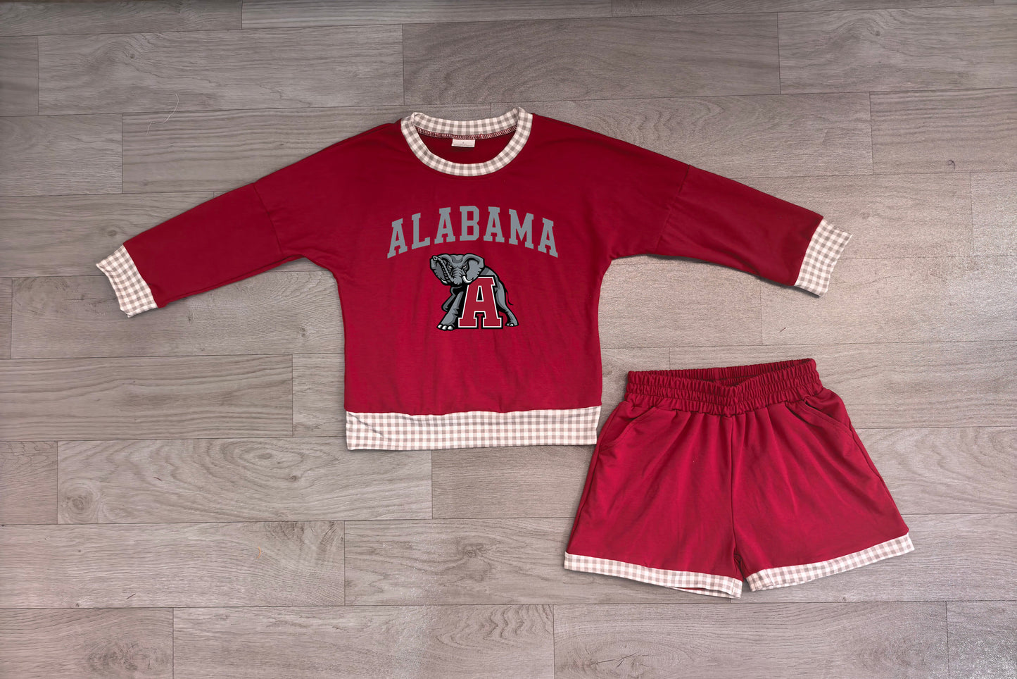 (Sample) No moq Vinyl GLS0165 Baby Boys Vinyl Alabama Long Sleeve Top Short Team Clothes Set