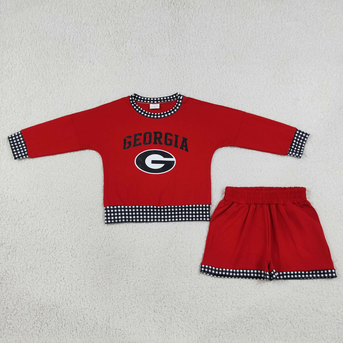 NEW RTS NO MOQ milk silk GLS0168 Baby Boys Red Long Sleeve Top Short Team Outfit