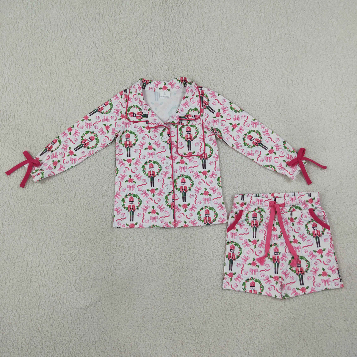 RTS NO MOQ Sibling milk silk Adult To Match Kids Christmas Print Collar Shirt Short Pajama Set