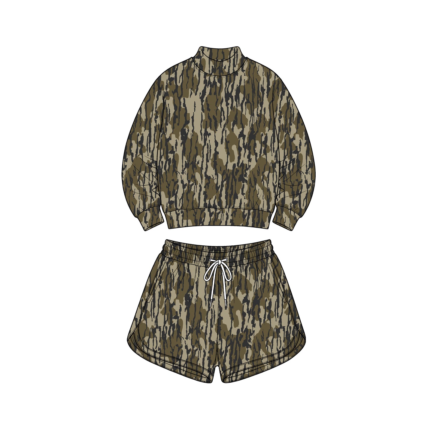 (Preorder new) No moq Baby Girls Wood Camo Long Sleeve Top Pockets Shorts Yoga Active Clothes Set