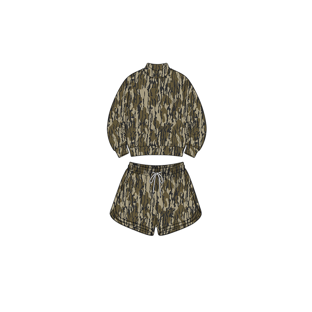 (Preorder new) No moq Yoga Camo Print Long Sleeve Top Pockets Pants Girls Yoga Clothes Set