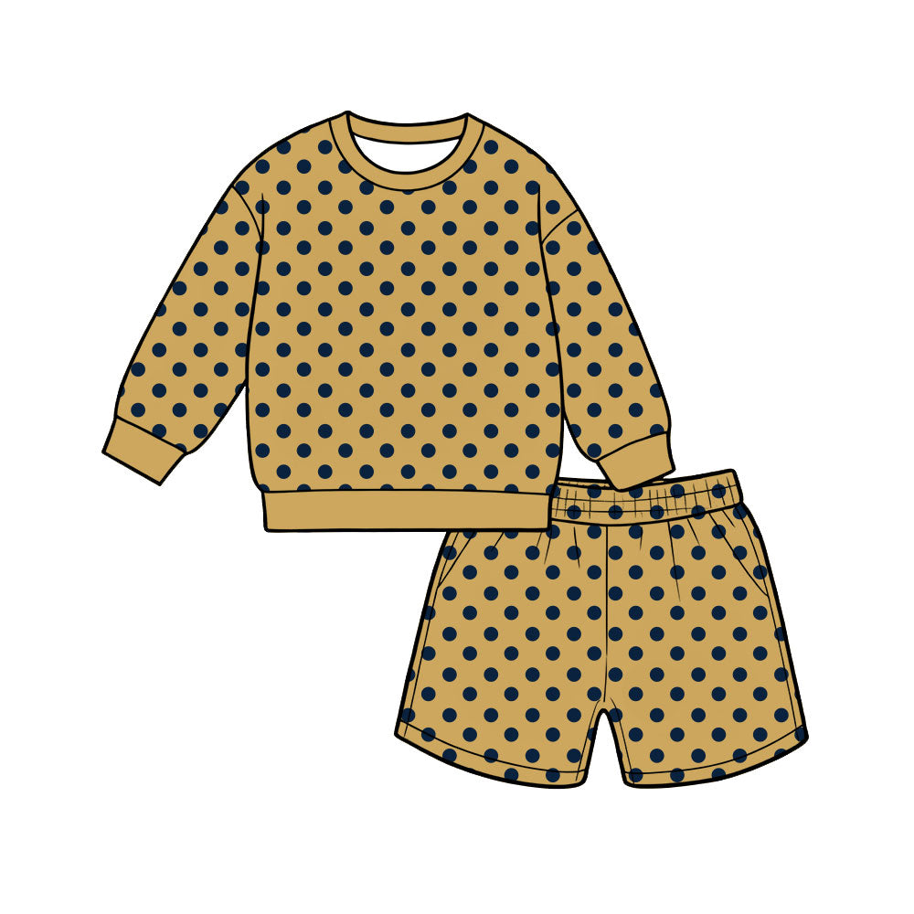 (Preorder new) No moq Kids And Adult Polka Dot Print Long Sleeve Crewneck Sweatshirt Pocket Shorts Outfit Set
