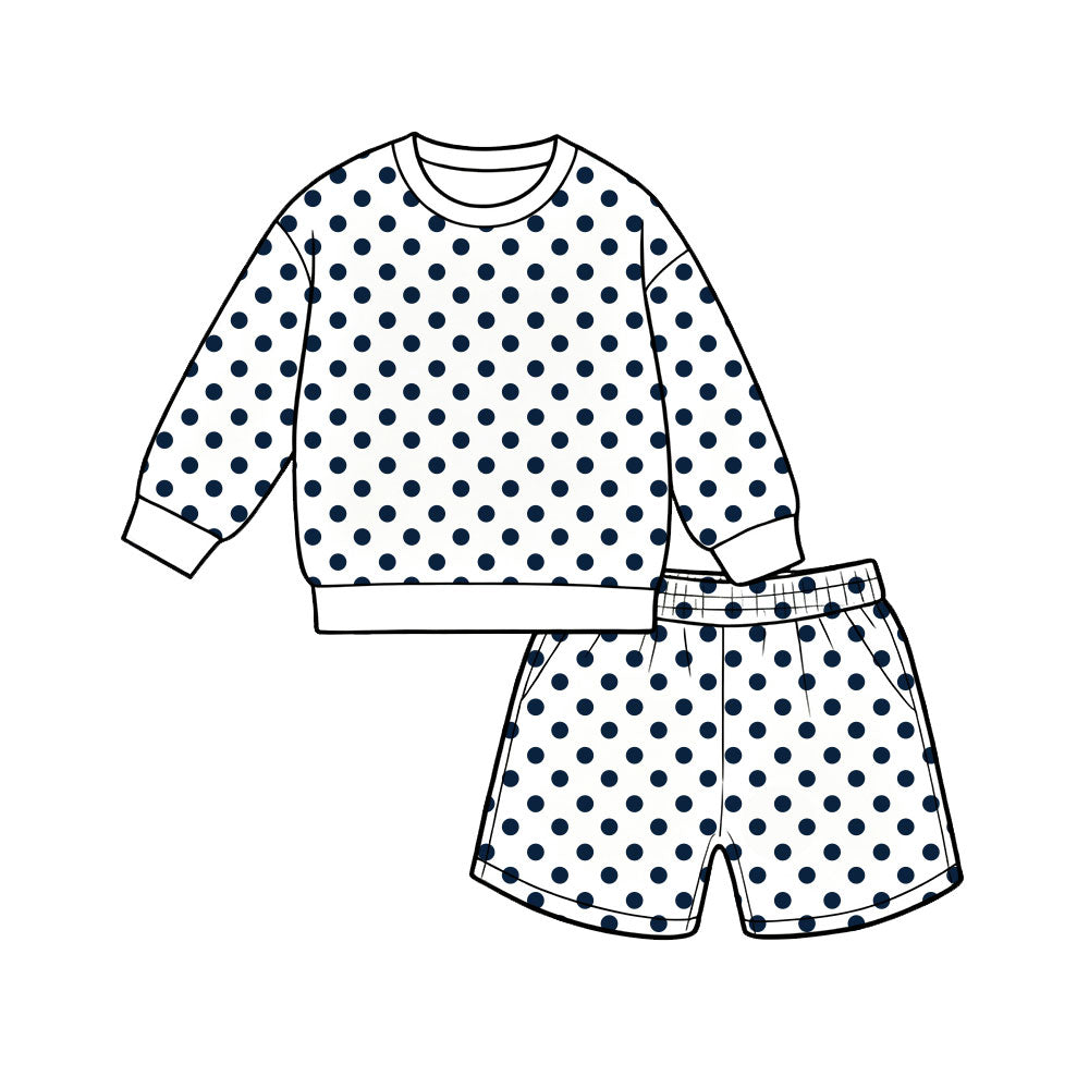 (Preorder new) No moq Kids And Adult Polka Dot Print Long Sleeve Crewneck Sweatshirt Pocket Shorts Outfit Set