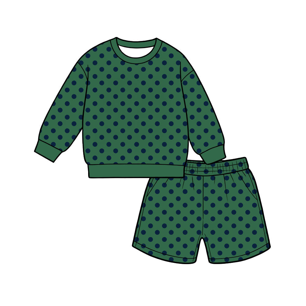 (Preorder new) No moq Kids And Adult Polka Dot Print Long Sleeve Crewneck Sweatshirt Pocket Shorts Outfit Set