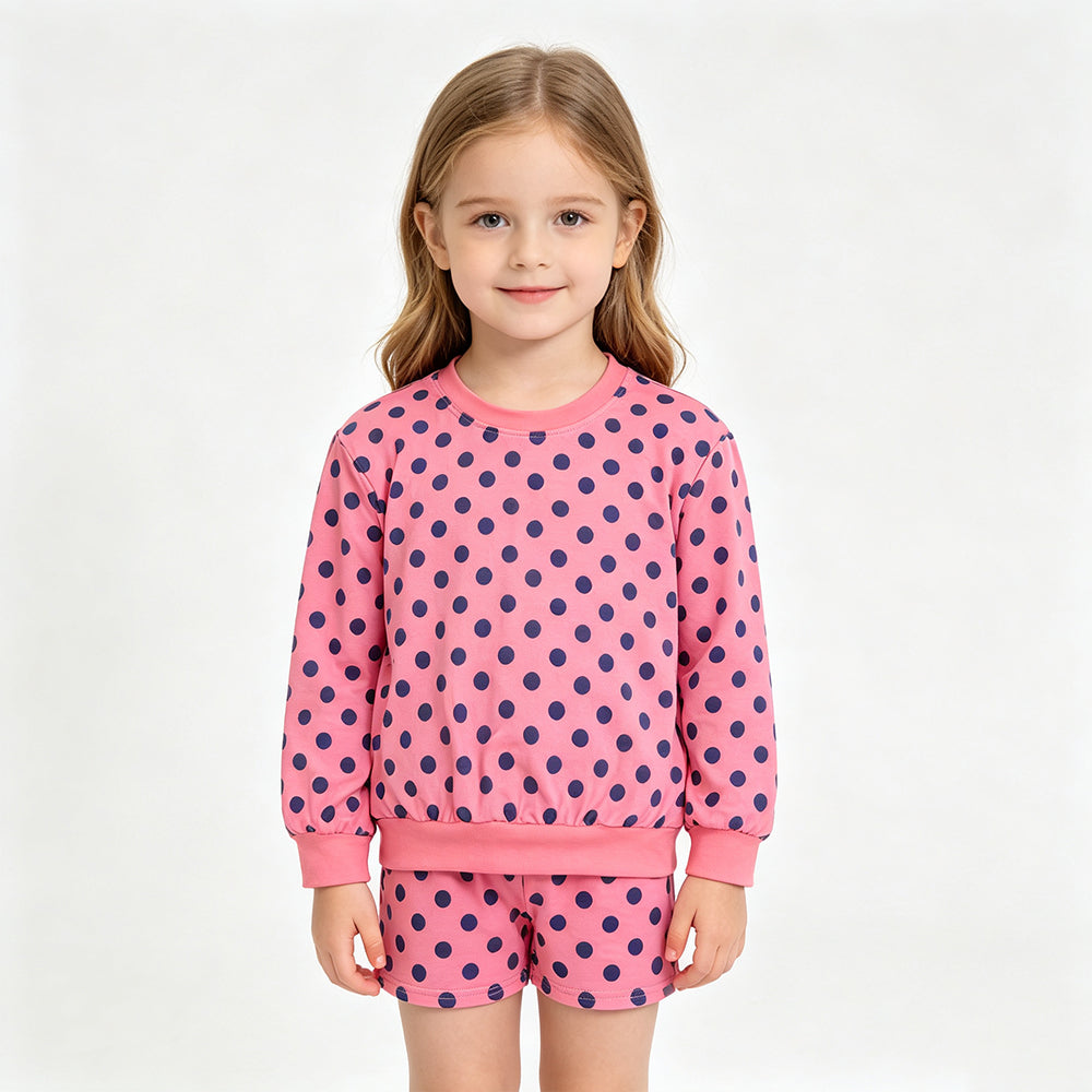 (Sample) No moq milk silk GLS0204 Baby Girls Pink Long Sleeve Polka Dots Top Pockets Short Outfit