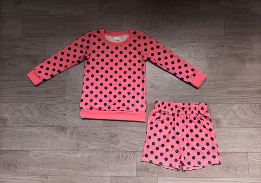 (Sample) No moq milk silk GLS0204 Baby Girls Pink Long Sleeve Polka Dots Top Pockets Short Outfit