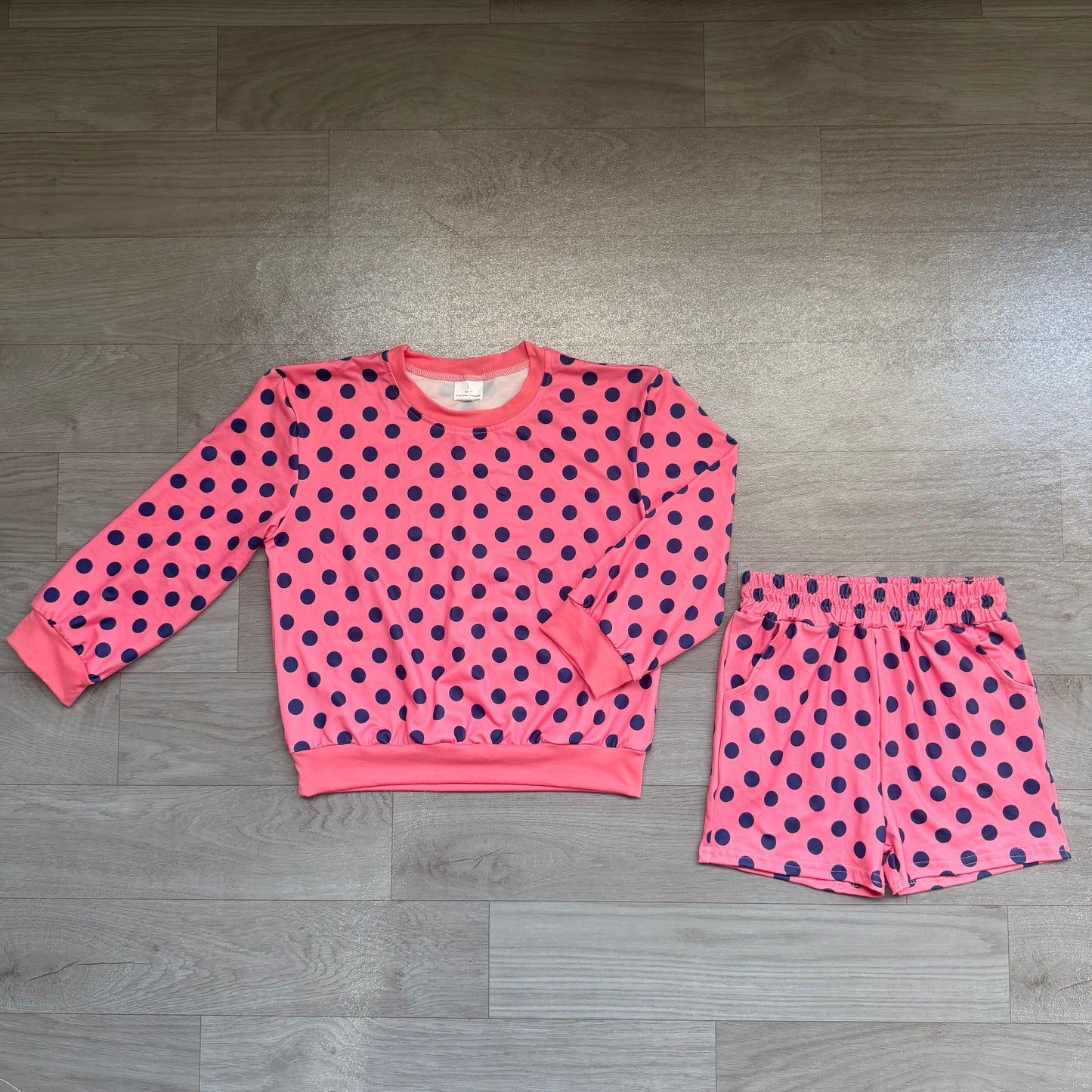 (Sample) No moq milk silk GLS0204 Baby Girls Pink Long Sleeve Polka Dots Top Pockets Short Outfit