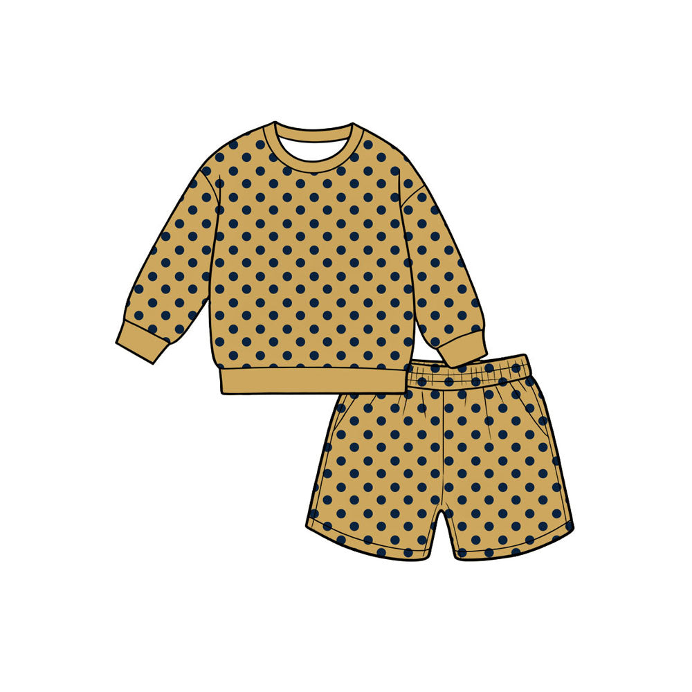 (Preorder new) No moq Kids And Adult Polka Dot Print Long Sleeve Crewneck Sweatshirt Pocket Shorts Outfit Set