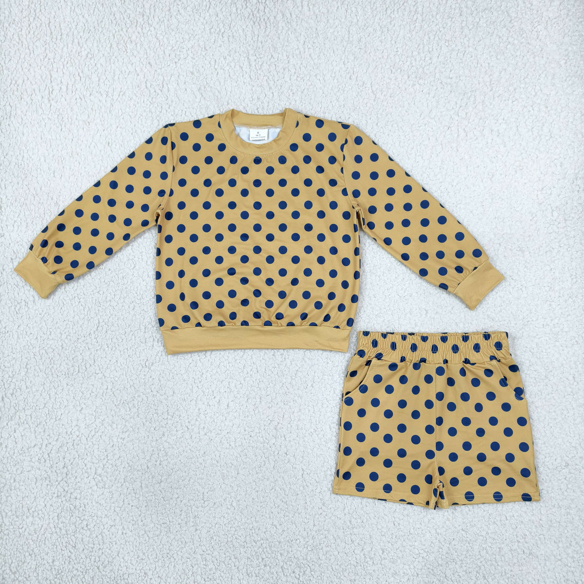 NEW RTS NO MOQ milk silk GLS0205 Baby Girls Long Sleeve Polka Dots Top Pockets Short Casual Outfit