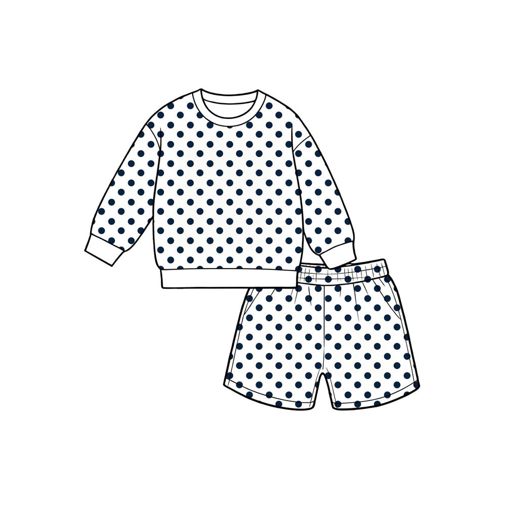(Preorder new) No moq Kids And Adult Polka Dot Print Long Sleeve Crewneck Sweatshirt Pocket Shorts Outfit Set