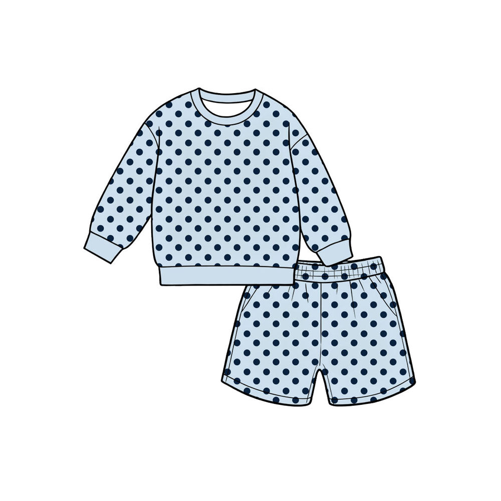 (Preorder new) No moq Kids And Adult Polka Dot Print Long Sleeve Crewneck Sweatshirt Pocket Shorts Outfit Set