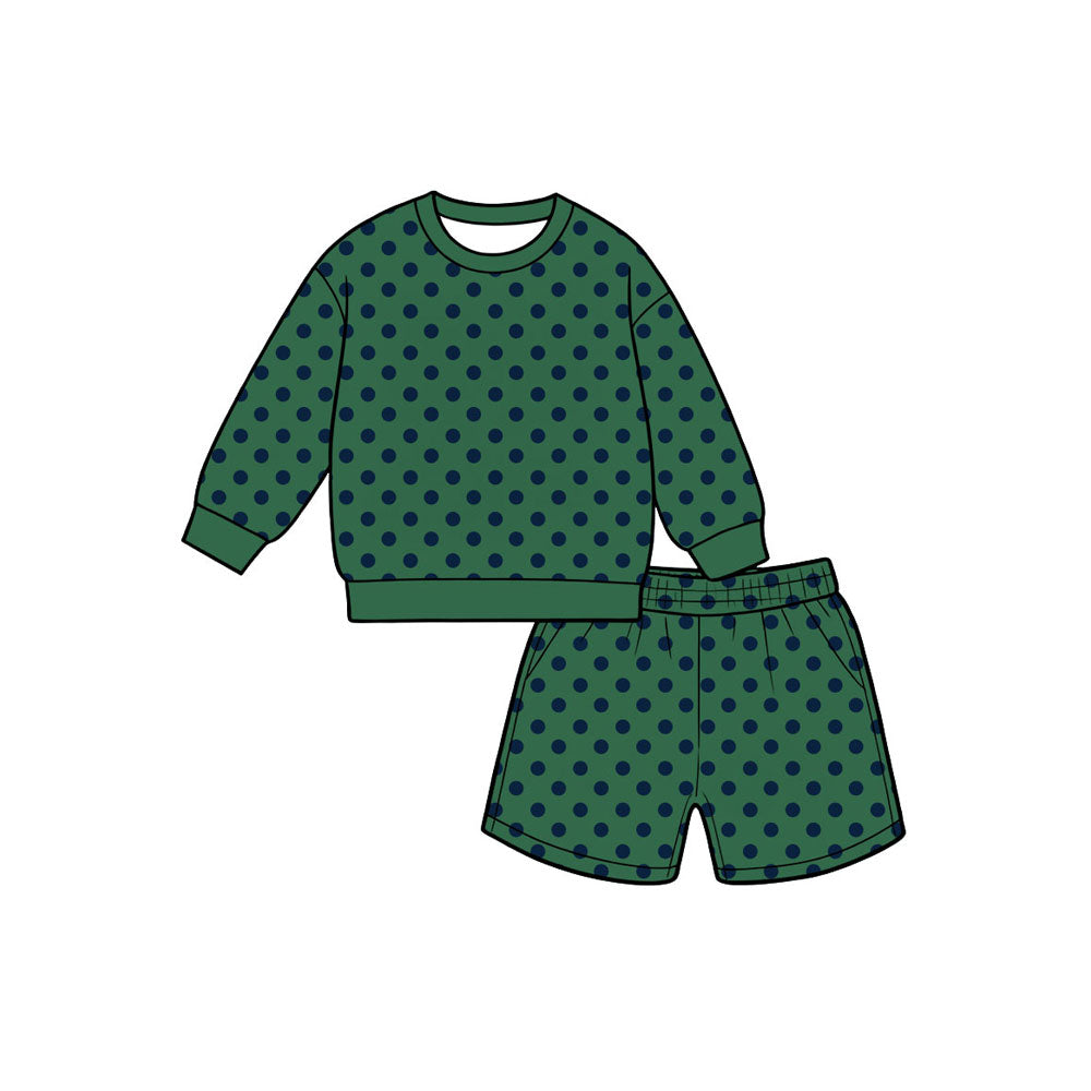 (Preorder new) No moq Kids And Adult Polka Dot Print Long Sleeve Crewneck Sweatshirt Pocket Shorts Outfit Set