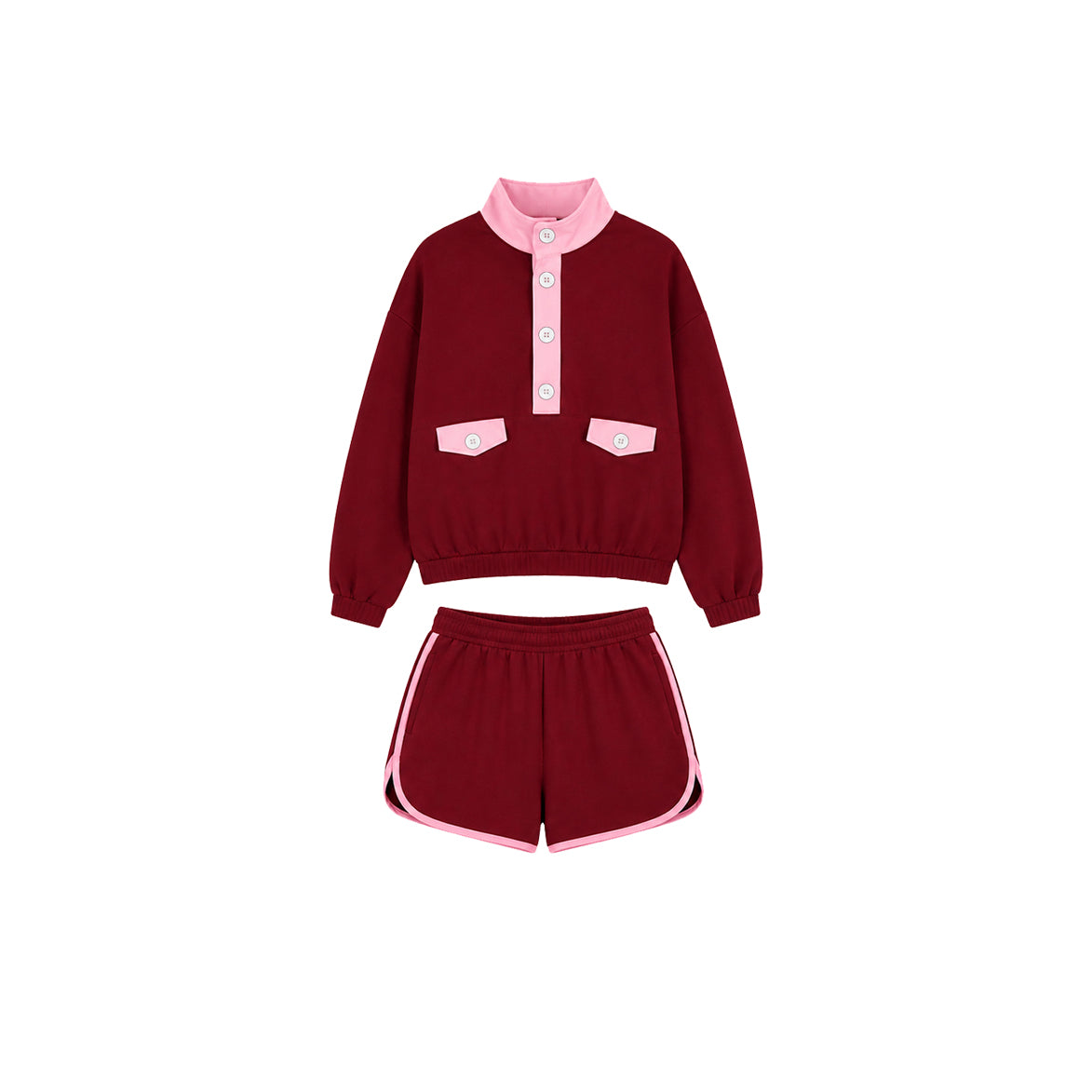 (Preorder new) No moq Baby Girls Block Half Button Stand Collar Top Shorts Casual Outfit
