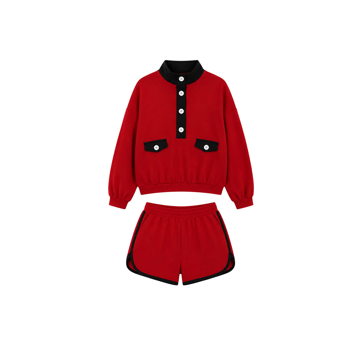 (Preorder new) No moq Baby Girls Block Half Button Stand Collar Top Shorts Casual Outfit