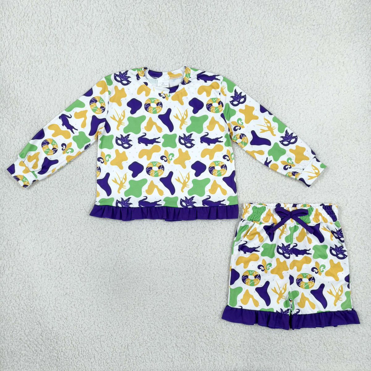 NEW RTS NO MOQ milk silk GLS0243 Baby Girls Camo Print Long Sleeve Top Ruffle Hem Short Outfit