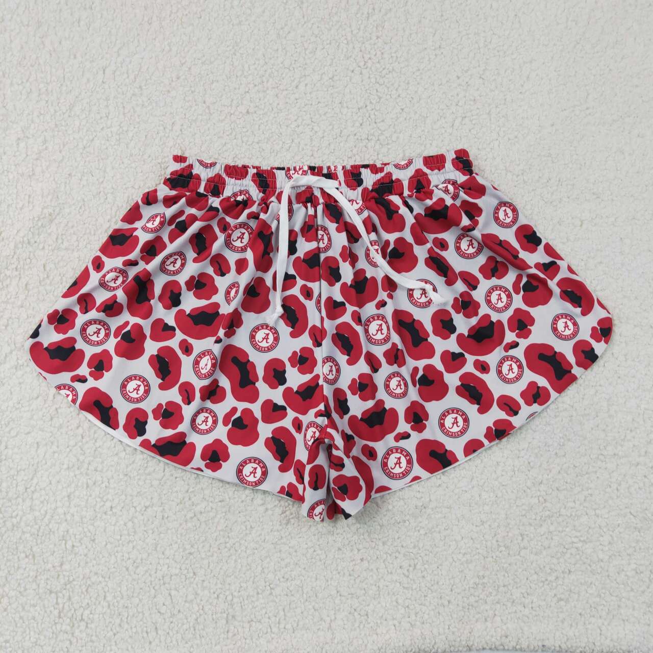 RTS NO MOQ yoga fabric SS0807 Adult Women Red Leopard Team Ruffle Trim Shorts Yoga Bottoms