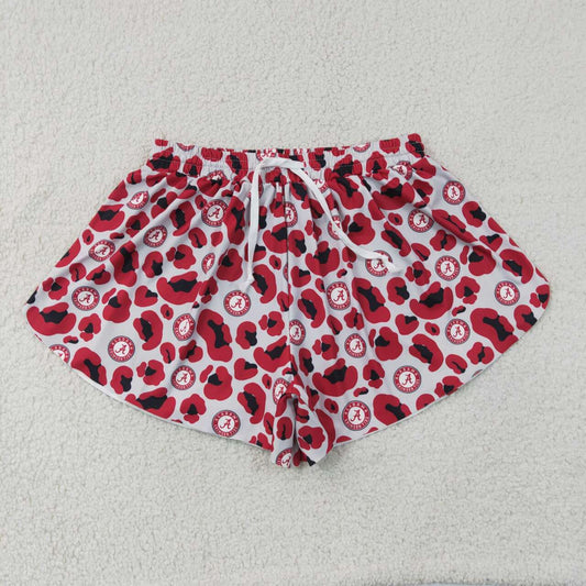 RTS NO MOQ yoga fabric SS0807 Adult Women Red Leopard Team Ruffle Trim Shorts Yoga Bottoms