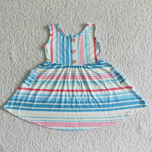 GSD0030 Color Striped Pocket Button Sleeveless Skirt