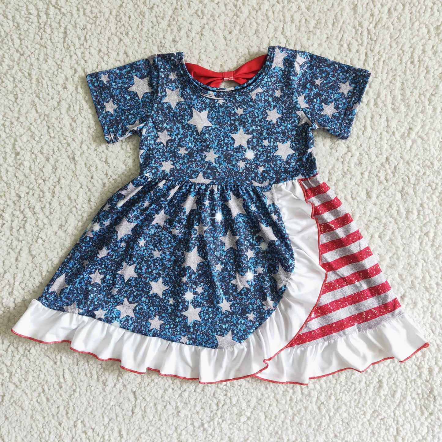 rts no moq GSD0033 Girl's blue and white star red and pastel striped sequin short-sleeved skirt