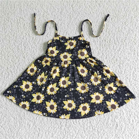 GSD0036 Sunflower Halter Knee Length Dresses For Baby Girls
