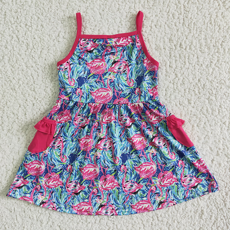 GSD0078 Girls Rose Red Suspender Flower Pocket Skirt