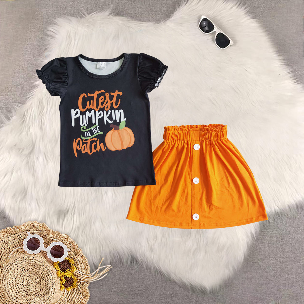 RTS NO MOQ Sibling Baby Girls pumpkin short Sleeve skirts sets and dress