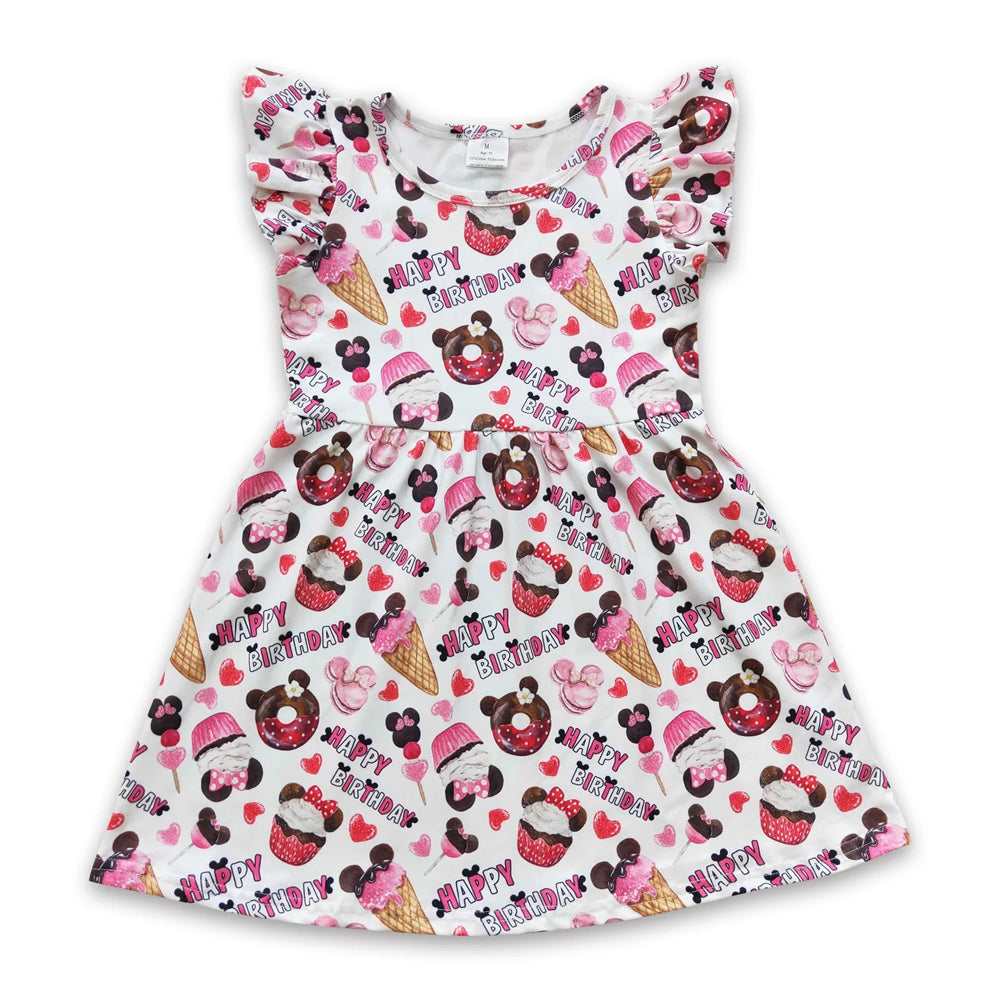 RTS NO MOQ Sibling milk silk Baby Girls Cute Summer Birthday Print Knee Length Casual Dress