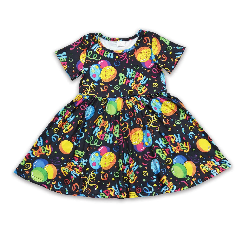 RTS NO MOQ Sibling milk silk Baby Girls Cute Summer Birthday Print Knee Length Casual Dress