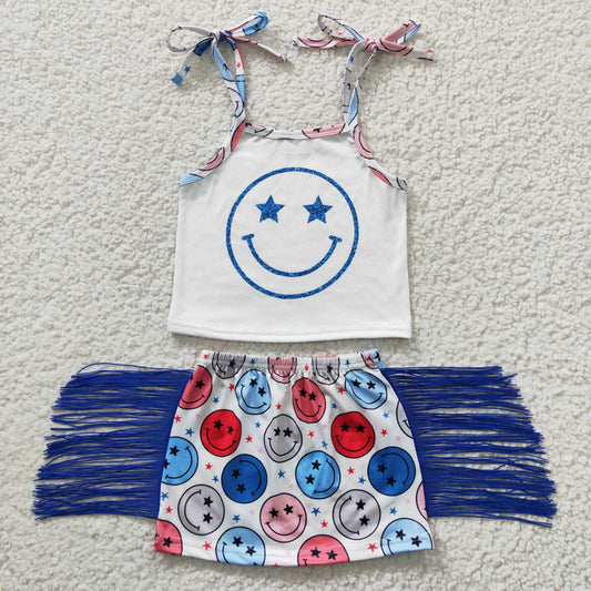 SALES NEW Toddler Girls Cute Smile Face Print Top Skirt Two Piece Set