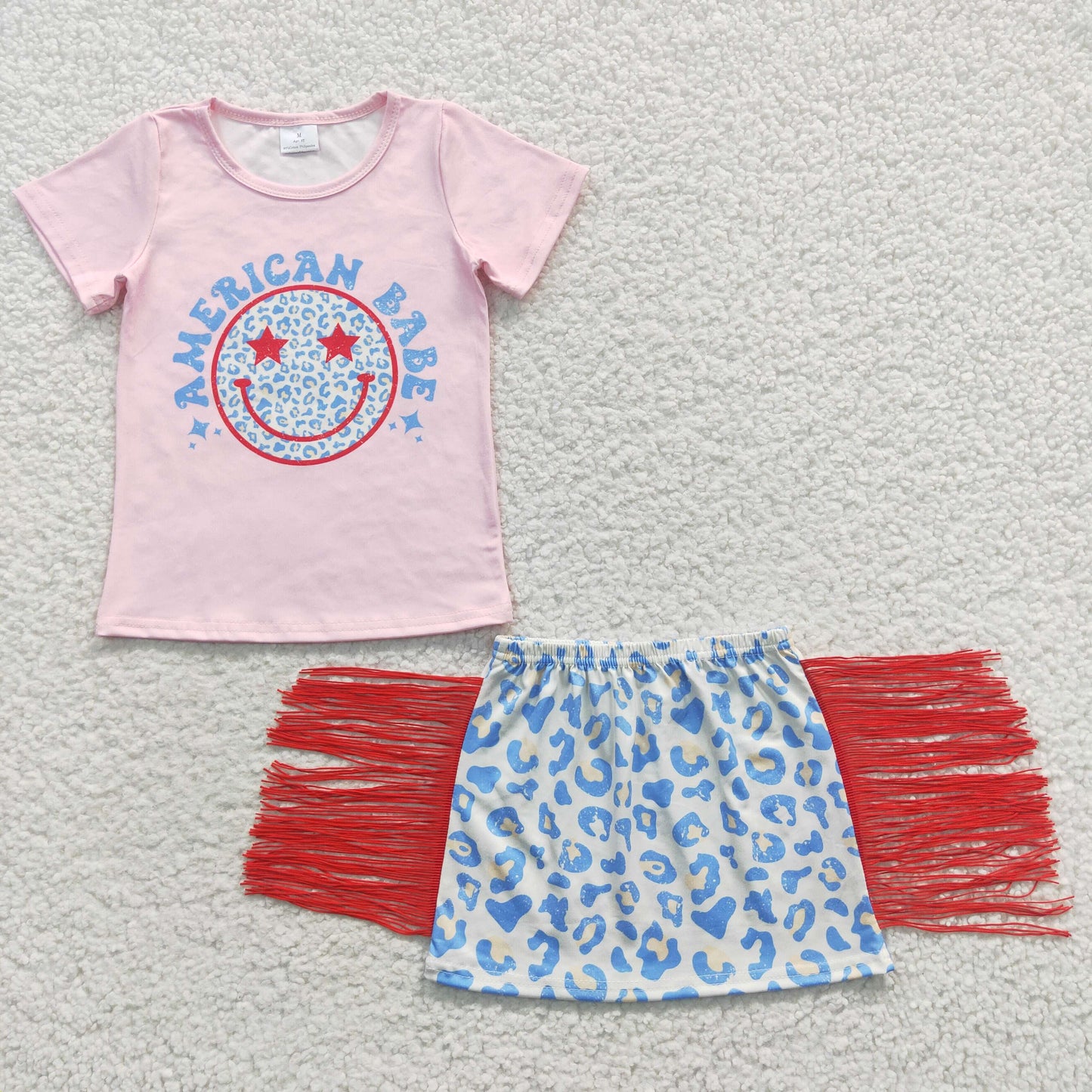 SALES NEW Infant Girls Sweet Smile Print Tassel Skirt Outfit Set