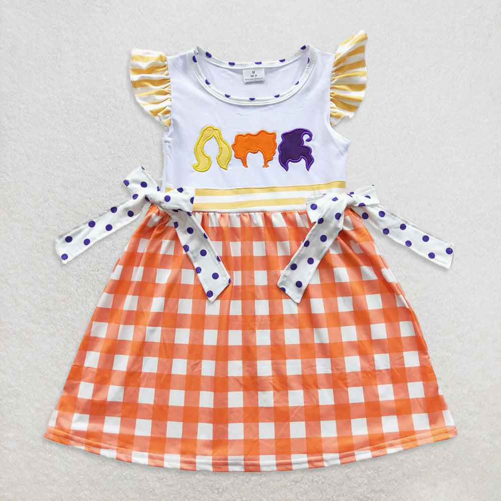 RTS NO MOQ Sibling baby girl clothes halloween hocus flying sleeve romper & dress