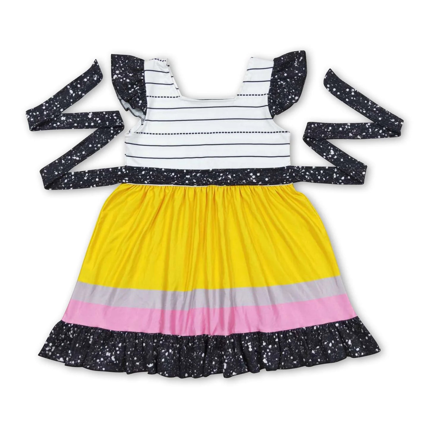 RTS NO MOQ Sibling milk silk Baby Girls Apple Pencil Print Short Sleeve Back To School Knee Length Dress