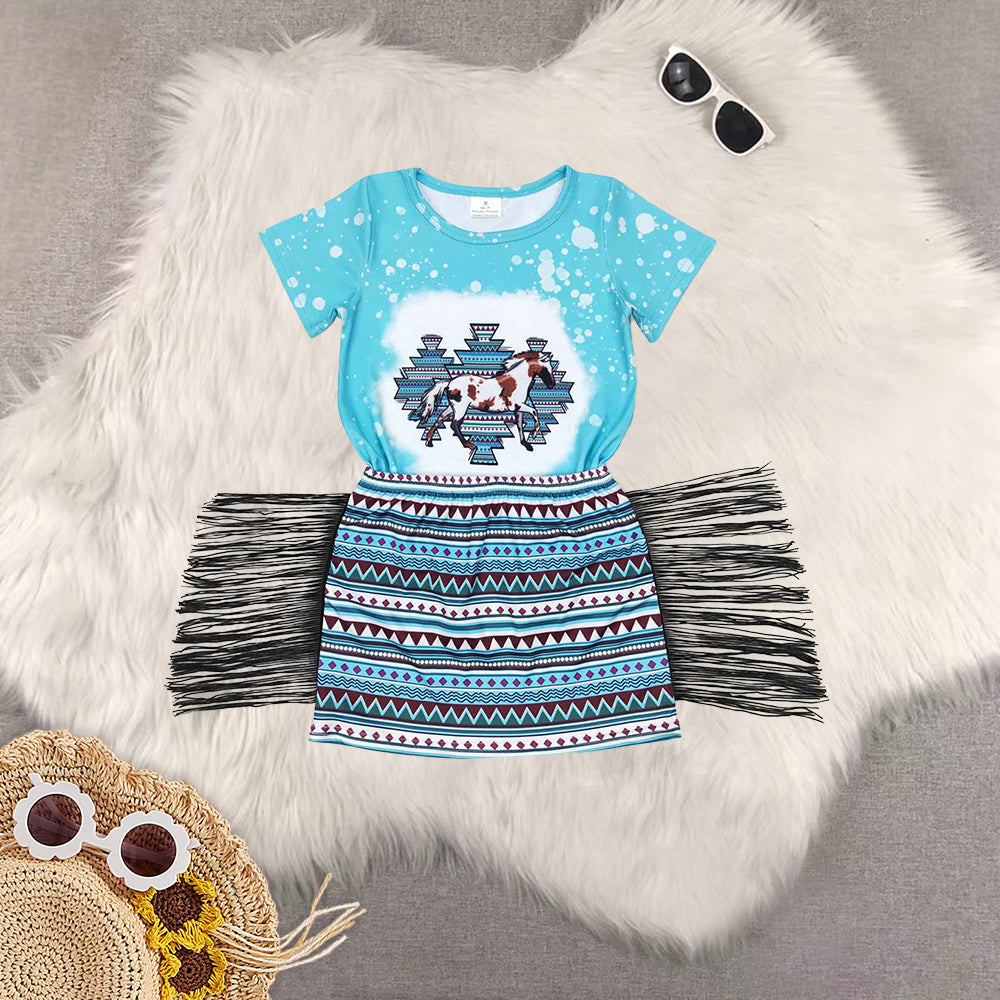 RTS NO MOQ Sibling baby Girls geometric short sleeve dress and jumpsuit Clothes