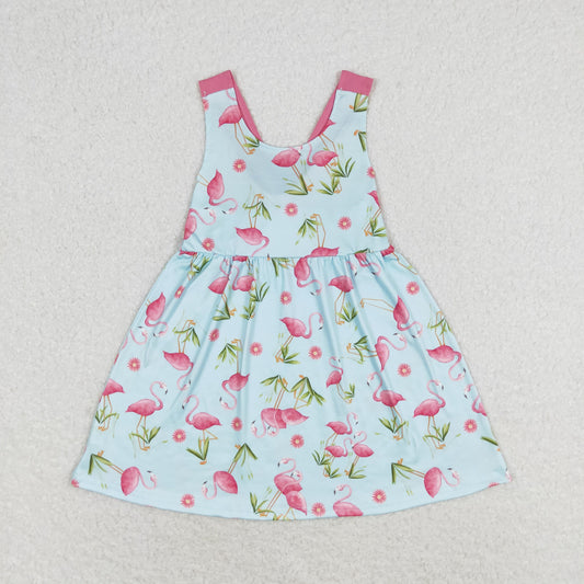 RTS no moq GSD0693 Flamingo Pink Bow Blue Sleeveless Dress