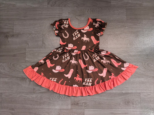(Sample) No moq milk silk GSD0748 Baby Girls Cute Western Cowgirl Boots Ruffle Knee Length Dresses