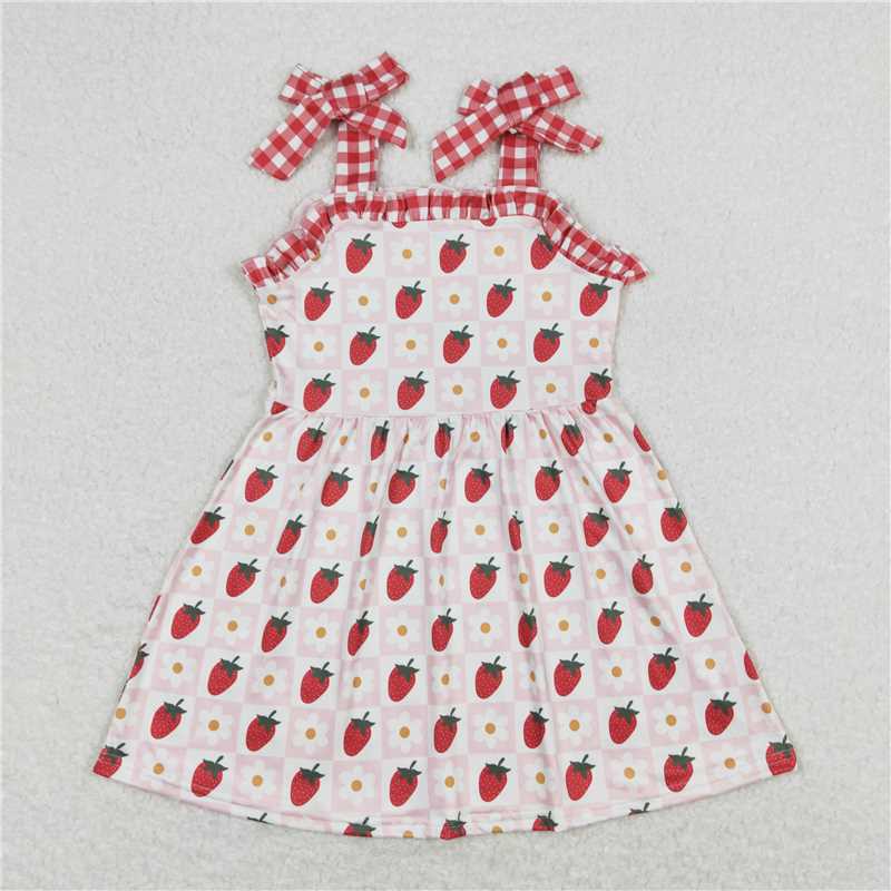 RTS NO MOQ Girls clothes strawberry short sleeve Clothes Sets dress romper