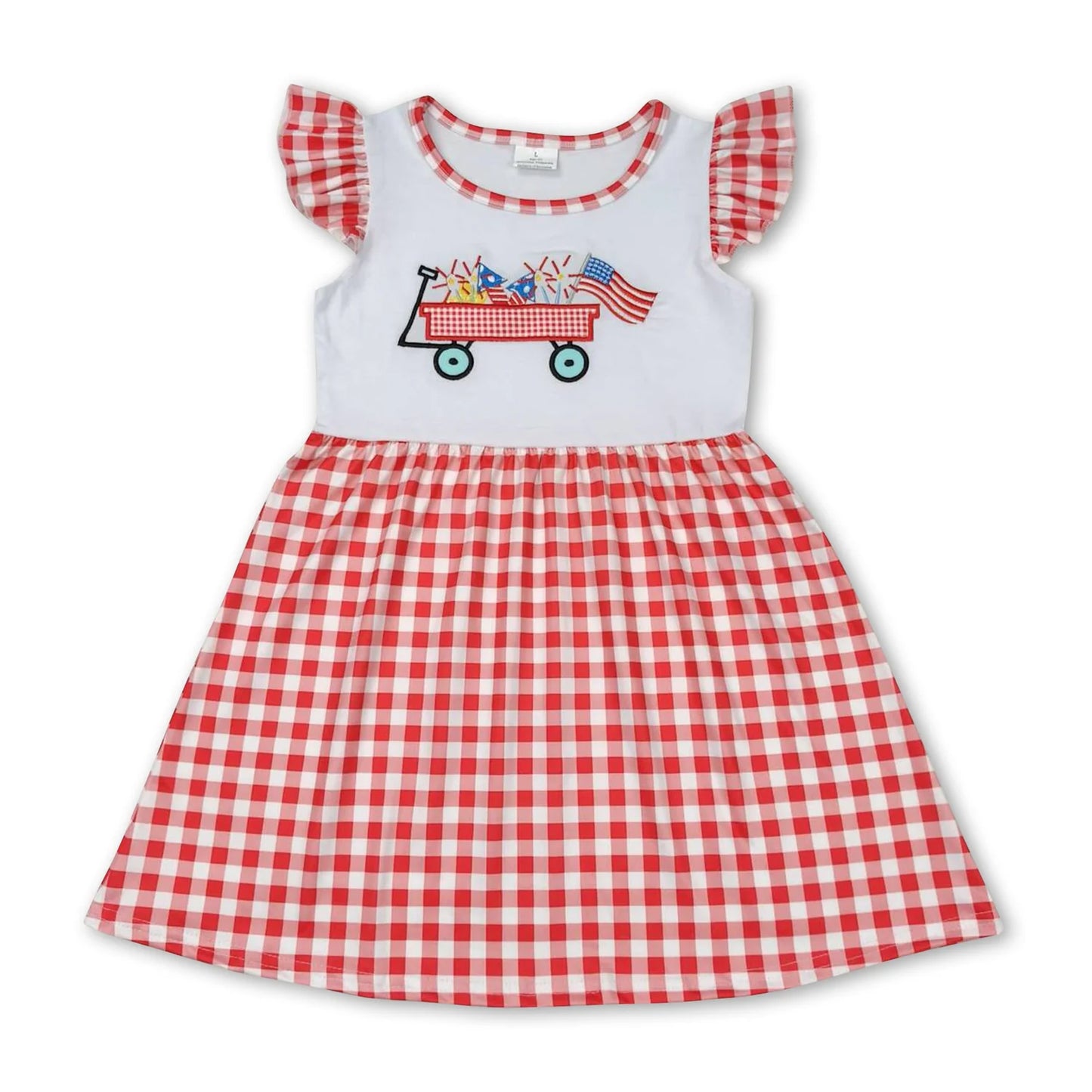 RTS NO MOQ Sibling milk silk Baby Girls Boys Summer 4th Of July Flag And Tractor Print Top Red Checkered Shorts Clothes Set Dress Rompers