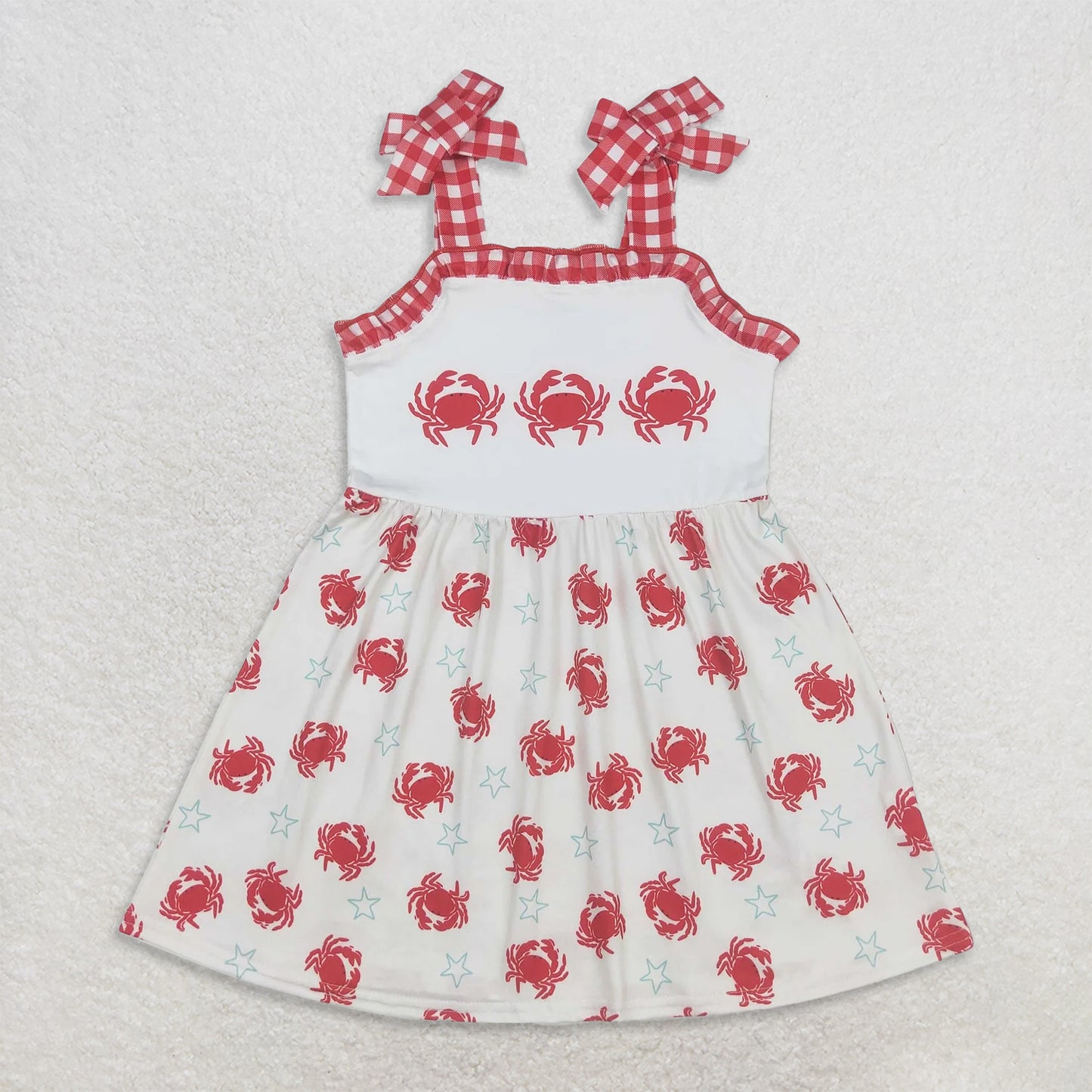 RTS NO MOQ Sibling Baby Girls Pink Stripe Crab Flutter Sleeve Tunic Ruffle Shorts Set Crab Print Strap Dress
