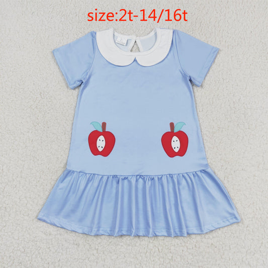 RTS no moq GSD0953 Apple doll collar blue and white short-sleeved dress