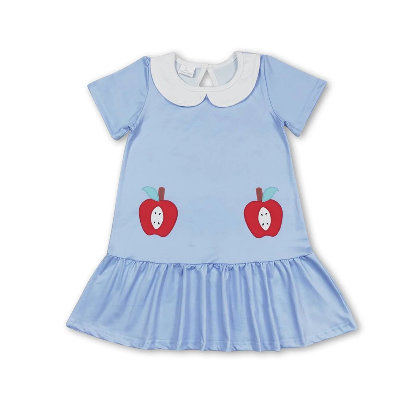 RTS NO MOQ Sibling milk silk Baby Girls Apple Pencil Print Short Sleeve Back To School Knee Length Dress