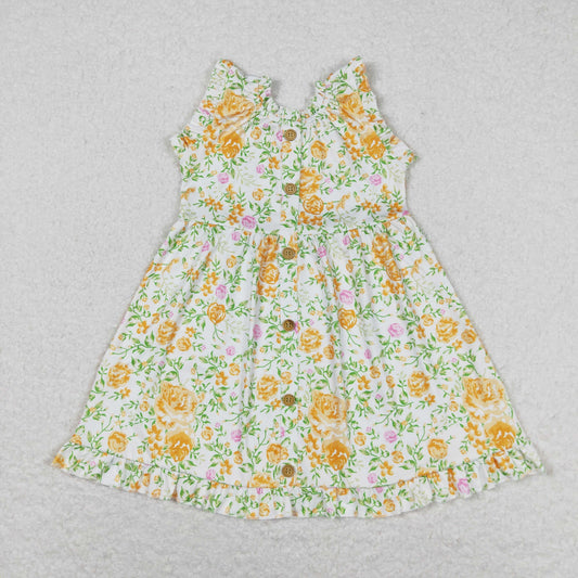 RTS no moq GSD0983 Sleeveless dress with yellow flowers and green leaves