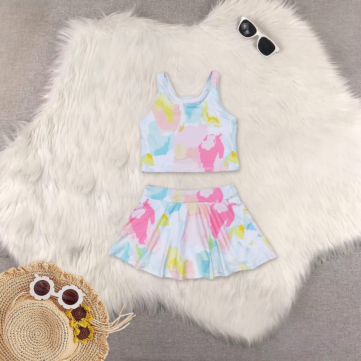 RTS NO MOQ Sibling baby Girls clothes yoga striped short sleeve Clothes Sets