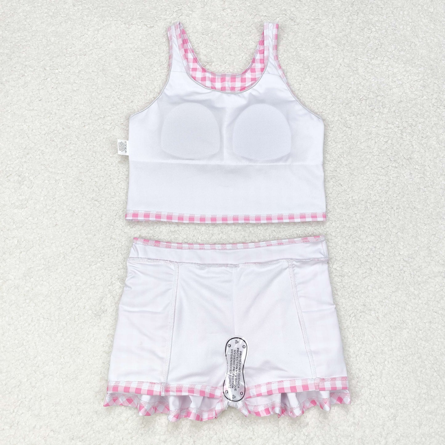 rts no moq GSD0992 Pink and white plaid sleeveless skirt suit