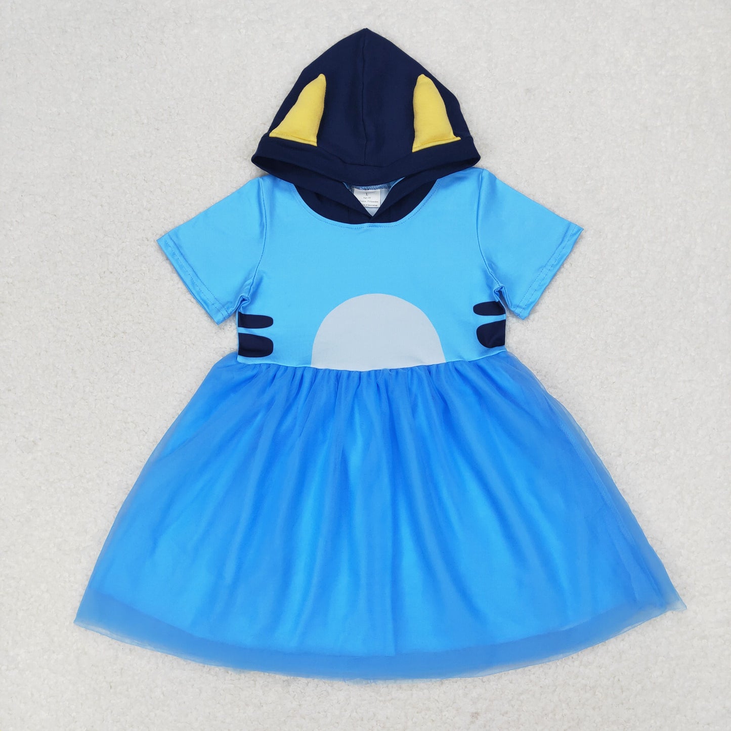RTS no moq GSD0997 blue tulle hooded short-sleeved dress
